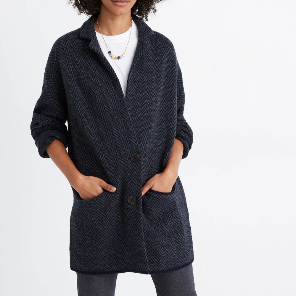 Madewell Navy Herringbone Blazer Sweater Jacket